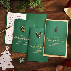 4pcs Vintage Stamping Christmas Metal Greeting Card With Envelope