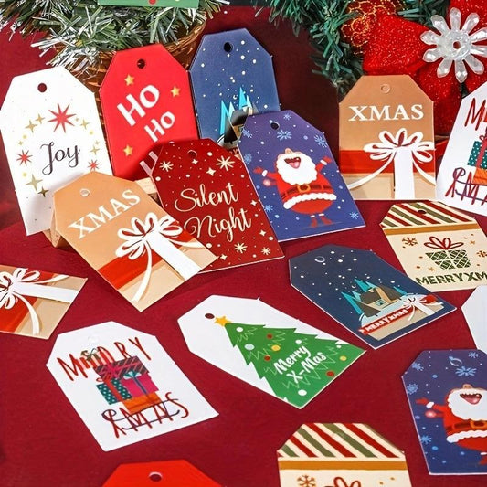 48pcs 3D Christmas Greeting Cartoon Tag Tree Decoration Pattern Card