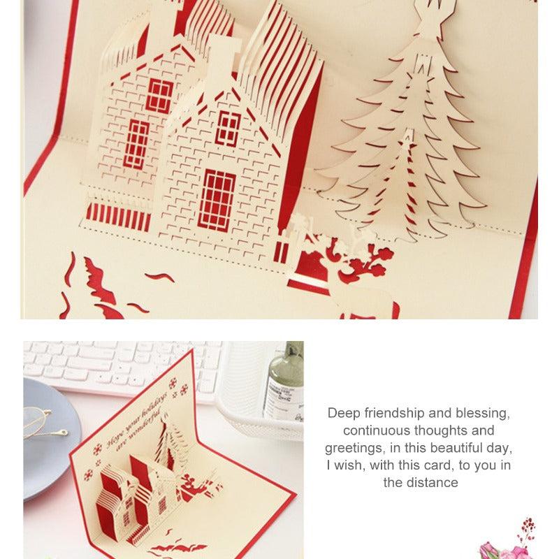 1pc Christmas 3D Hollowing Castle Card Blessings Small Card