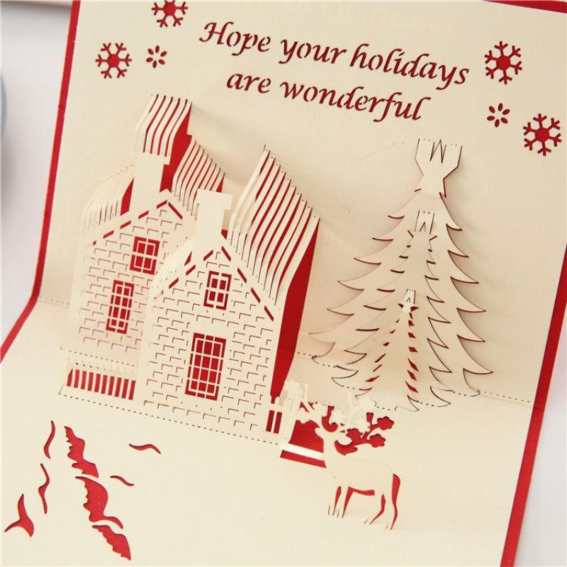 1pc Christmas 3D Hollowing Castle Card Blessings Small Card