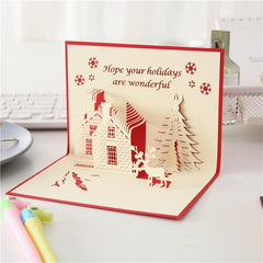 1pc Christmas 3D Hollowing Castle Card Blessings Small Card