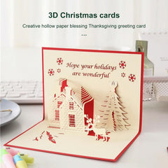 1pc Christmas 3D Hollowing Castle Card Blessings Small Card