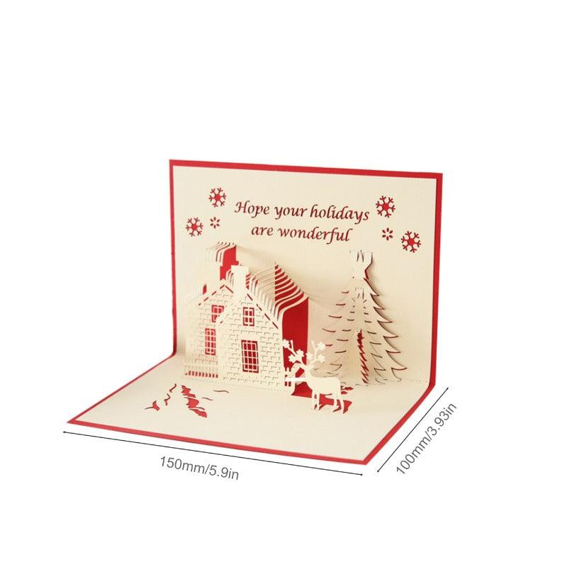 1pc Christmas 3D Hollowing Castle Card Blessings Small Card