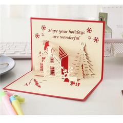 1pc Christmas 3D Hollowing Castle Card Blessings Small Card