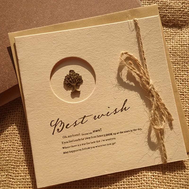 8pcs Christmas Greeting Cards Set With Envelopes & Twine - Vintage Brass Pendant