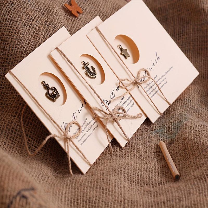8pcs Christmas Greeting Cards Set With Envelopes & Twine - Vintage Brass Pendant