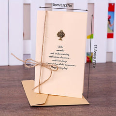 8pcs Christmas Greeting Cards Set With Envelopes & Twine - Vintage Brass Pendant