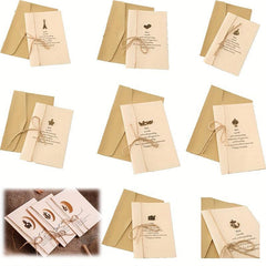 8pcs Christmas Greeting Cards Set With Envelopes & Twine - Vintage Brass Pendant