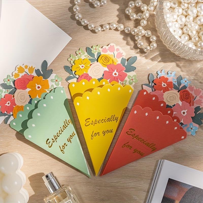 3pcs Bouquet Greeting Cards for Thanksgiving Mothers and Friends