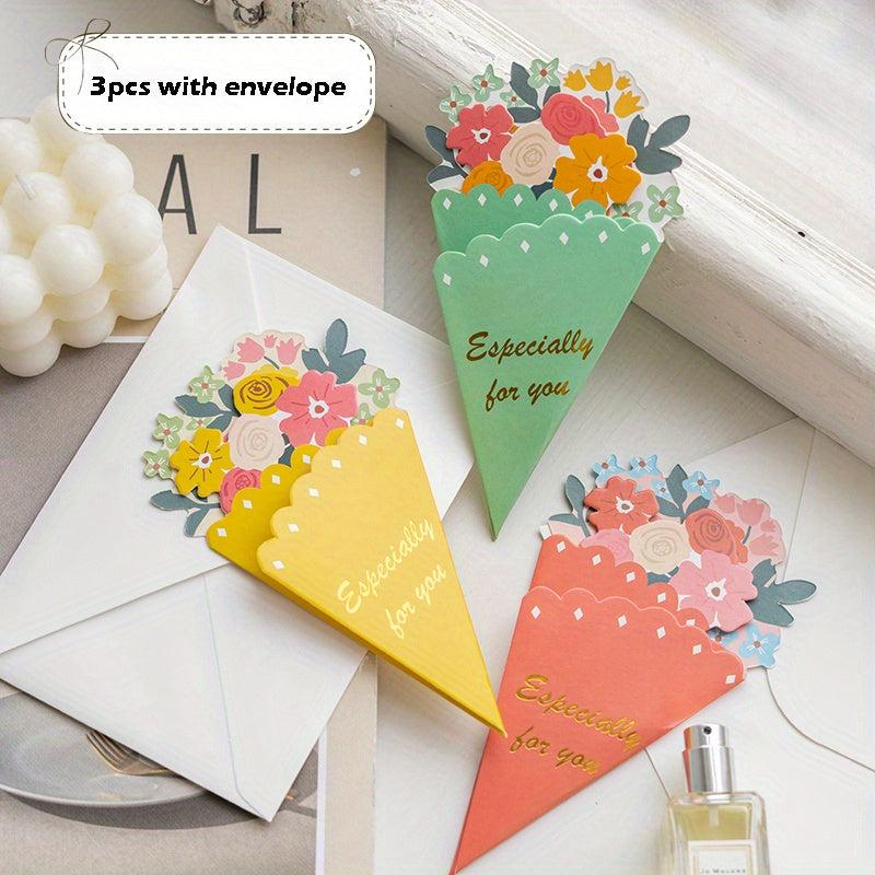 3pcs Bouquet Greeting Cards for Thanksgiving Mothers and Friends