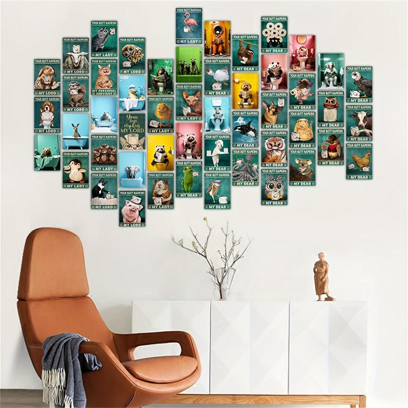 50pcs Postcard Collage Kit Animals Wall Decor Room Funny Toilet Picture