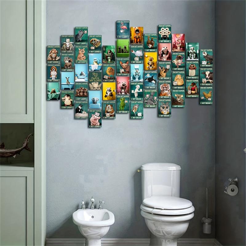 50pcs Postcard Collage Kit Animals Wall Decor Room Funny Toilet Picture