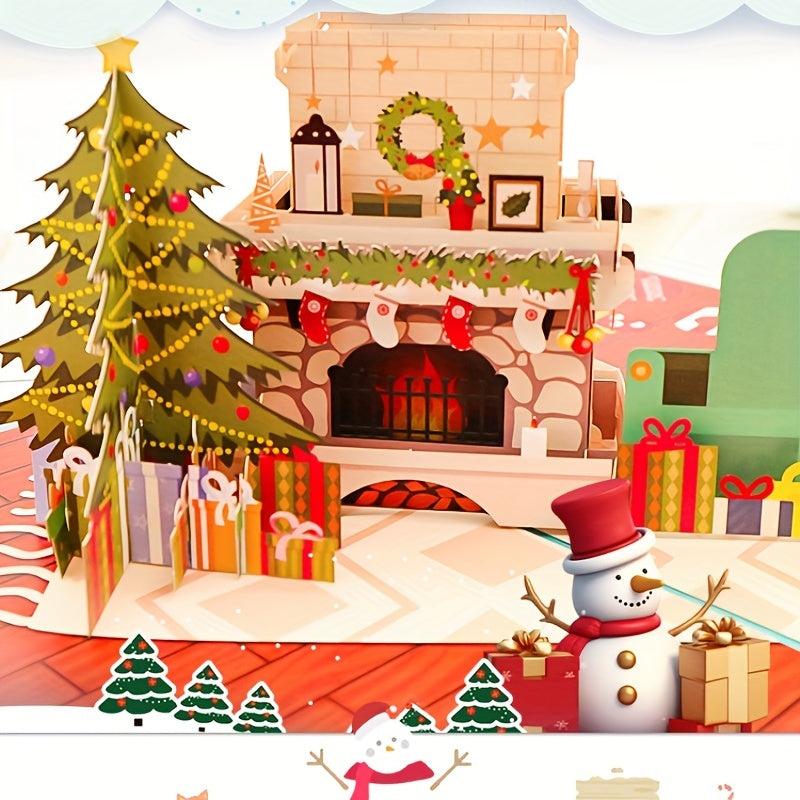 1pc Merry Christmas Pop Up Card 3D Greeting Card Holiday Winter Card