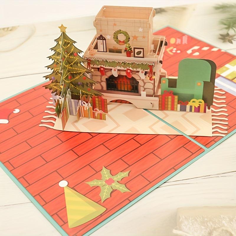1pc Merry Christmas Pop Up Card 3D Greeting Card Holiday Winter Card