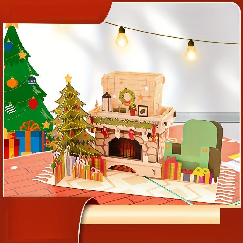 1pc Merry Christmas Pop Up Card 3D Greeting Card Holiday Winter Card