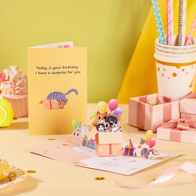 Funny Cat Happy Birthday Pop Up Card For Parents Friends Siblings