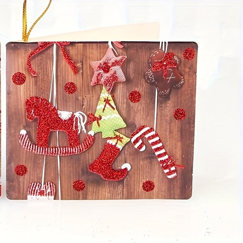 16pcs Christmas Cartoon Lanyard Greeting Cards with Rope