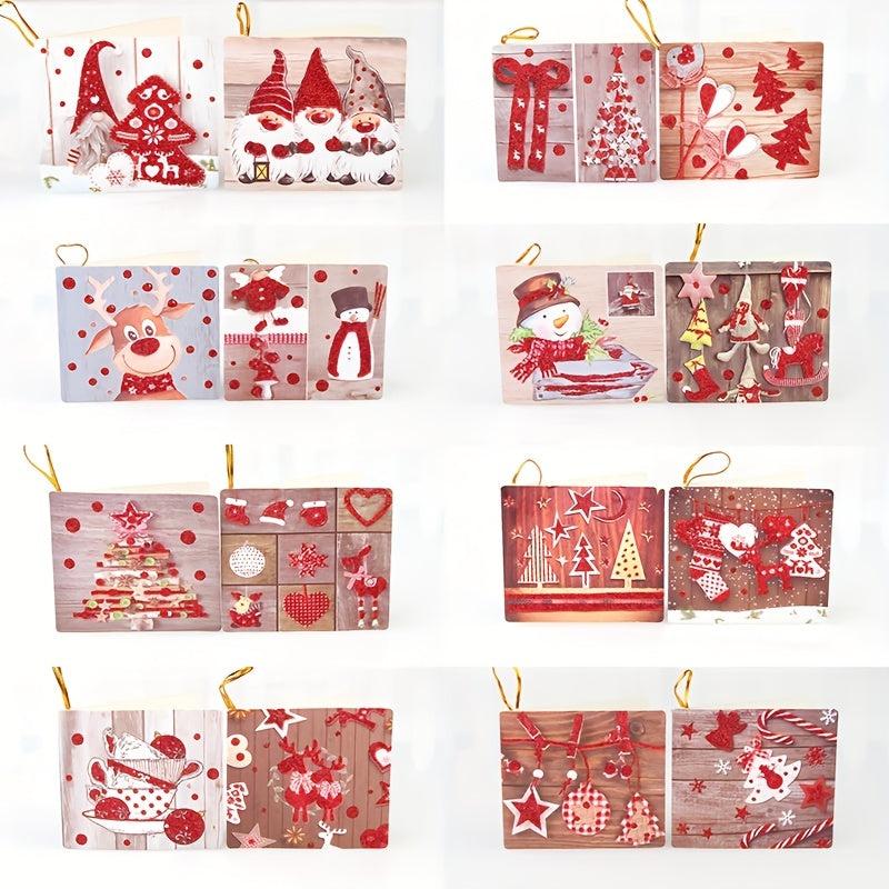 16pcs Christmas Cartoon Lanyard Greeting Cards with Rope