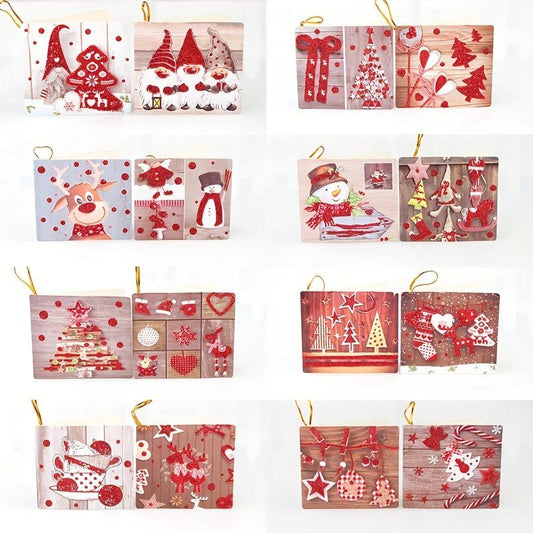 16pcs Christmas Cartoon Lanyard Greeting Cards with Rope