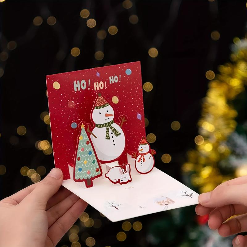 Pop Up Xmas Cards 6Pk Envelopes Stickers
