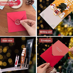 Pop Up Xmas Cards 6Pk Envelopes Stickers