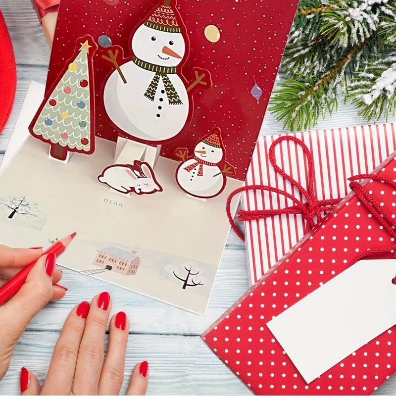 Pop Up Xmas Cards 6Pk Envelopes Stickers