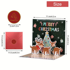 Pop Up Xmas Cards 6Pk Envelopes Stickers