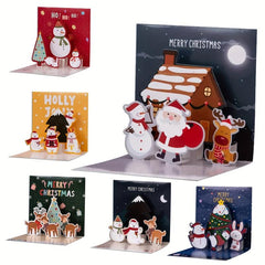 Pop Up Xmas Cards 6Pk Envelopes Stickers