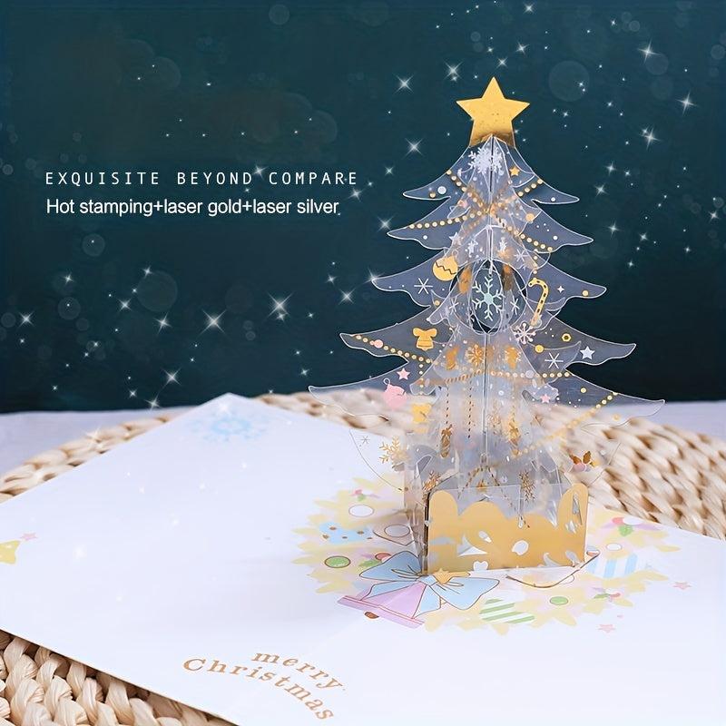 3D Christmas Card Sparkling Tree Blessing Message
