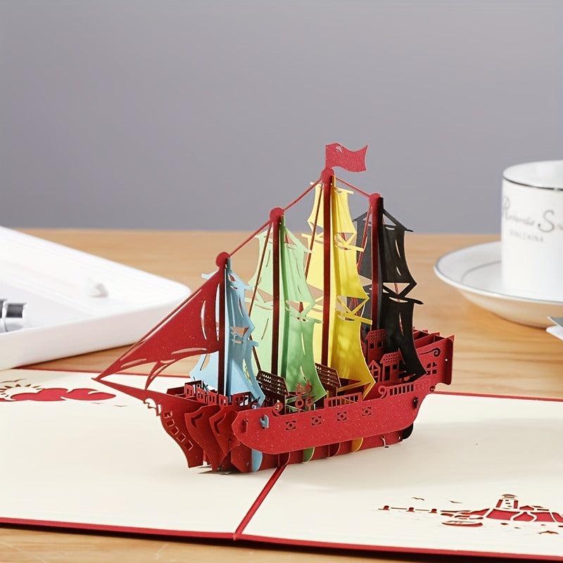 3D Pop Up Card Sailing Model Birthday Cake Greeting Card Note Card And Envelope