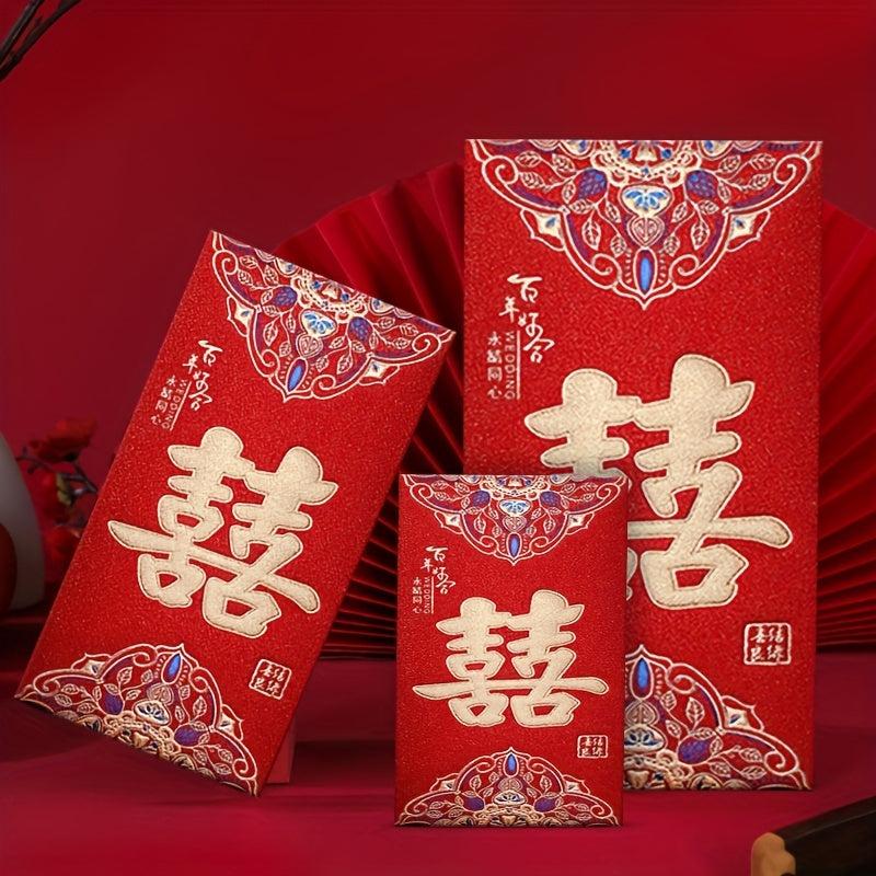 6-Piece High Frosted Chinese Red Lucky Money Bag Set