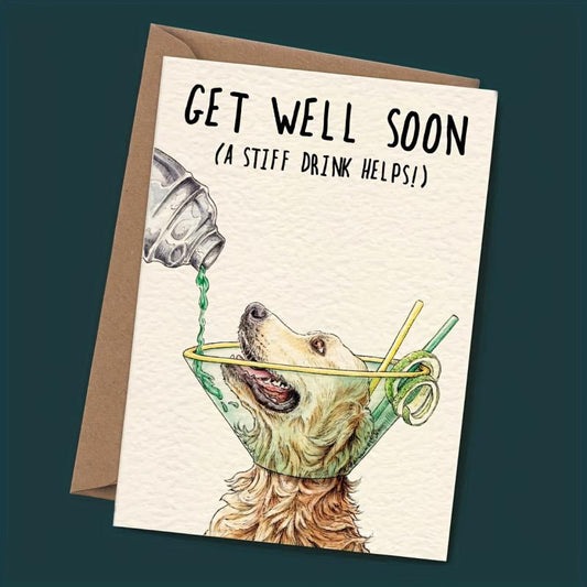 1pc Dog Cone Card Get Well Golden Retriever Feel Better
