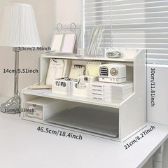 Double Height Desk Shelf for Dormitory Office - Books and Stationery Organizer