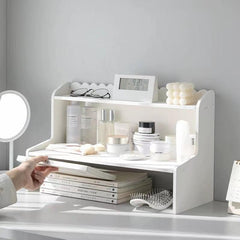 Double Height Desk Shelf for Dormitory Office - Books and Stationery Organizer