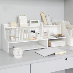 Double Height Desk Shelf for Dormitory Office - Books and Stationery Organizer