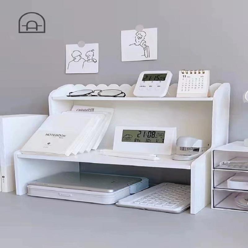Double Height Desk Shelf for Dormitory Office - Books and Stationery Organizer