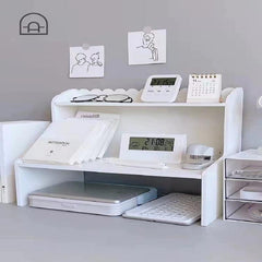 Double Height Desk Shelf for Dormitory Office - Books and Stationery Organizer