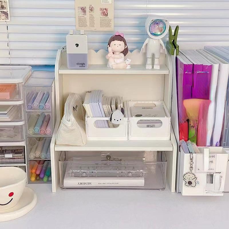 Double Height Desk Shelf for Dormitory Office - Books and Stationery Organizer