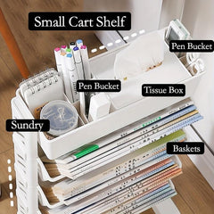 Home Study Storage Cart Shelf Movable Desk Side Bookshelf