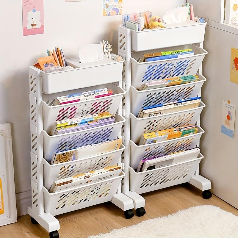 Home Study Storage Cart Shelf Movable Desk Side Bookshelf