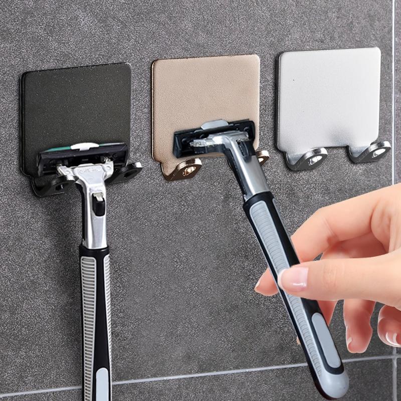 2pcs Punching Shaver Rack Men's Shaver Storage Hook Wall Shelf Bathroom