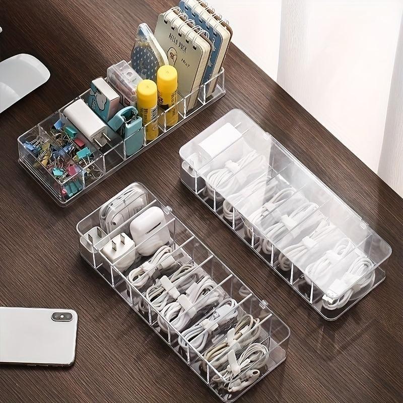8-Compartment Cable Storage Box with Lid
