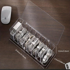 8-Compartment Cable Storage Box with Lid