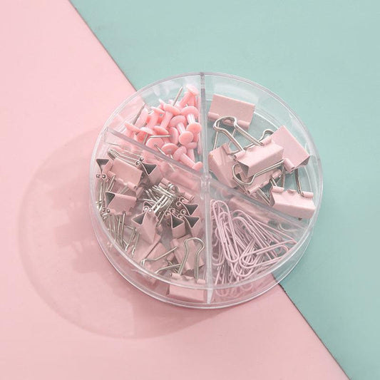 72pcs Binder Clips Paper Clamp Push Pins with Box Holder Office School