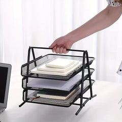 Three-Layer Metal File Folder Storage Box A4 Size