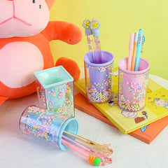 Crystal Pen Holder Desk Stationery Organizer School Bottle Storage