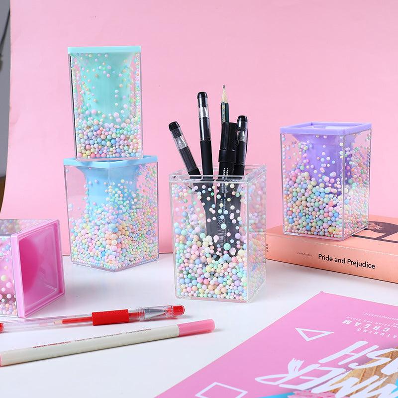 Crystal Pen Holder Desk Stationery Organizer School Bottle Storage