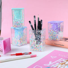 Crystal Pen Holder Desk Stationery Organizer School Bottle Storage