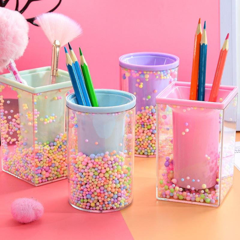Crystal Pen Holder Desk Stationery Organizer School Bottle Storage