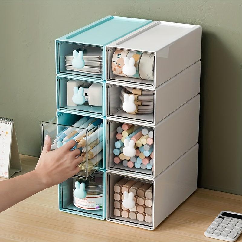 Transparent Rabbit Drawer Stationery Storage Box for Students and Adults